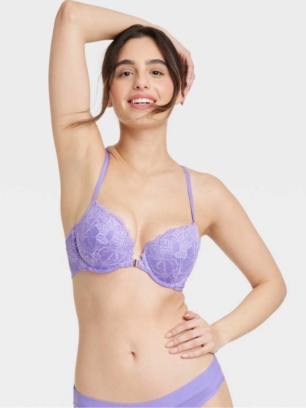 Auden Lavender Floral Lace Racerback Push-Up Bra 36A Front Closure